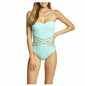 Kenneth Cole Aqua crochet one piece swimsuit